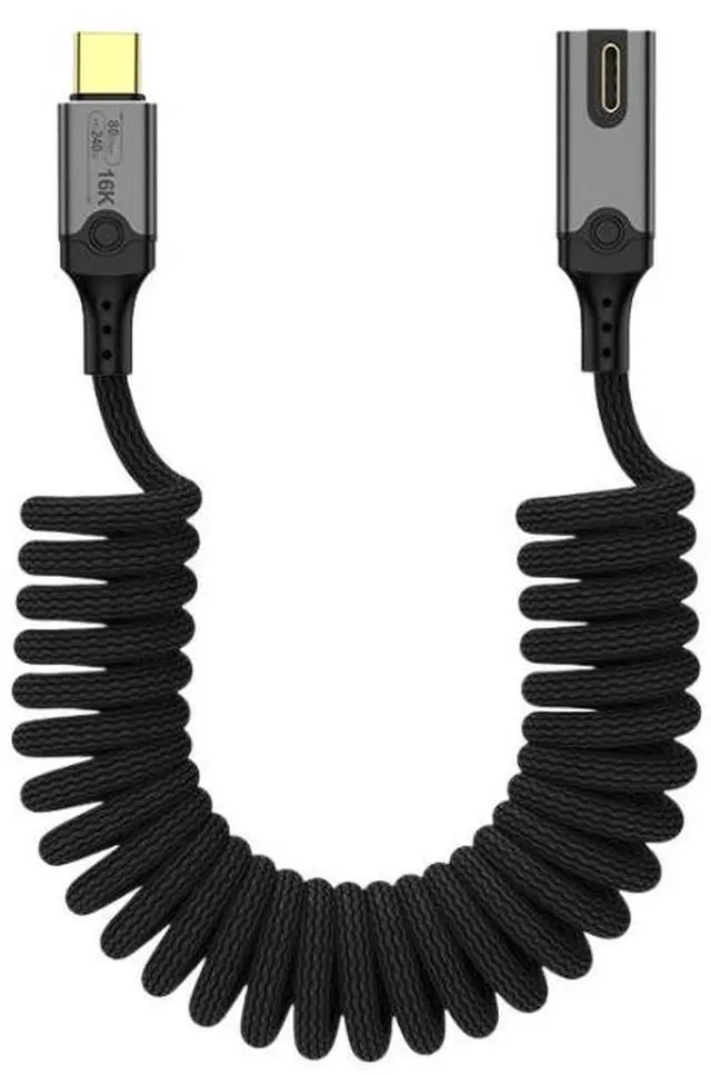 Main image of Thunderbolt 5 / USB4 Spring Coiled Cable 80Gbps High-Speed Data Transfer, 240W PD Fast Charging, 16K Video Support, Middle Bend Type-C to Type-C, 1.2m