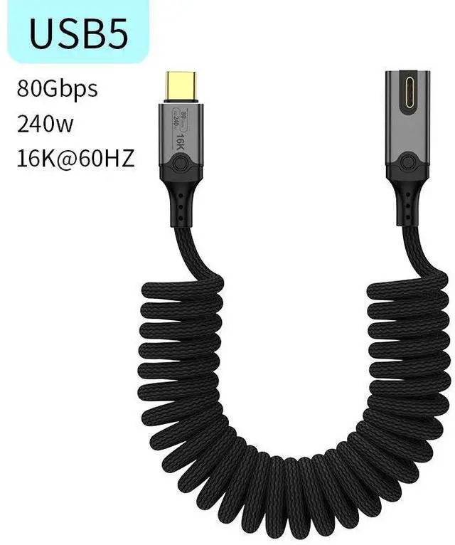 Alt view image 2 of 4 - Thunderbolt 5 / USB4 Spring Coiled Cable 80Gbps High-Speed Data Transfer, 240W PD Fast Charging, 16K Video Support, Middle Bend Type-C to Type-C, 1.2m