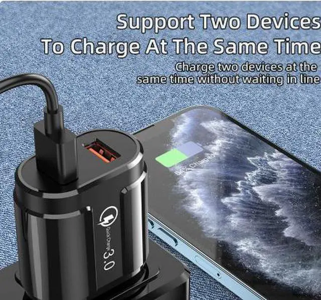 Alt view image 2 of 4 - Dual Port USB Charger 5V/2A 2-Port QC 3.0 Fast Charging Block for Phone/Tablet, Foldable , Travel Wall Charger EU Plug Black