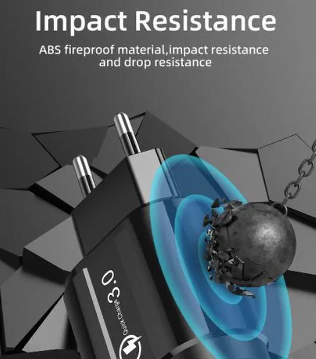 Alt view image 4 of 4 - Dual Port USB Charger 5V/2A 2-Port QC 3.0 Fast Charging Block for Phone/Tablet, Foldable , Travel Wall Charger EU Plug Black