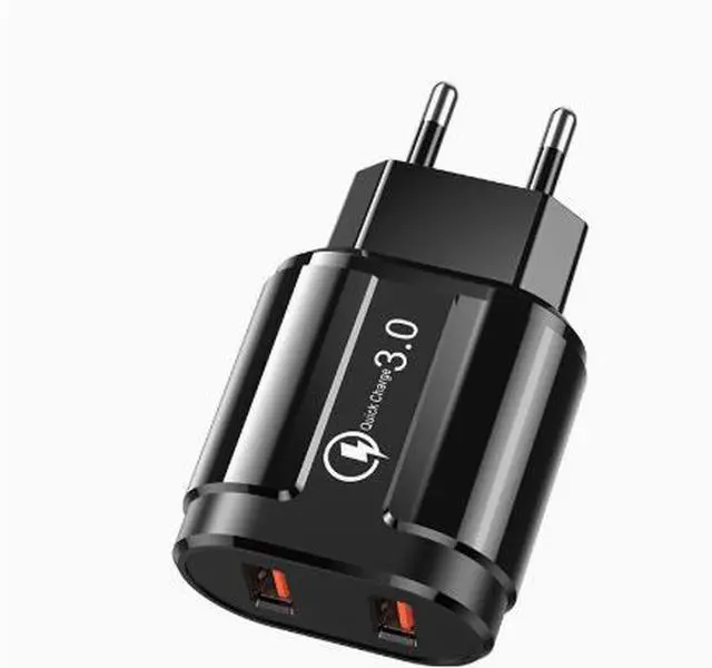 Main image of Dual Port USB Charger 5V/2A 2-Port QC 3.0 Fast Charging Block for Phone/Tablet, Foldable , Travel Wall Charger EU Plug Black