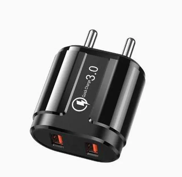 Main image of Dual Port USB Charger 5V/2A 2-Port QC 3.0 Fast Charging Block for Phone/Tablet, Foldable US Plug, Travel Wall Charger India Plug Black