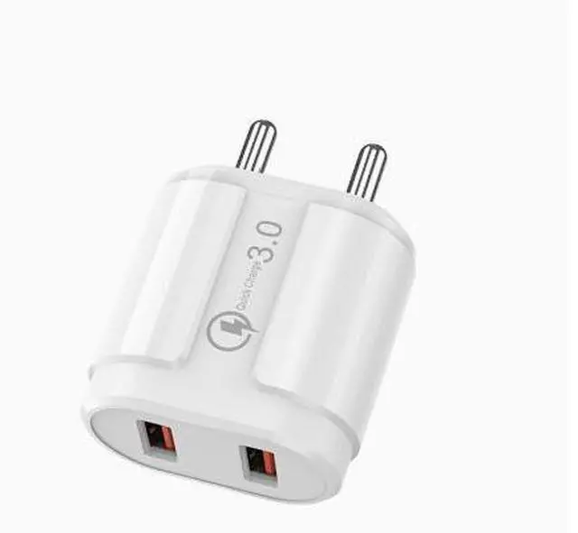 Main image of Dual Port USB Charger 5V/2A 2-Port QC 3.0 Fast Charging Block for Phone/Tablet, Foldable , Travel Wall Charger India Plug White