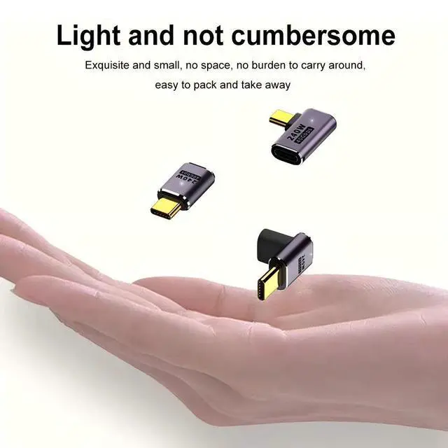 Alt view image 2 of 5 - 90° Side-Angle USB4 Type-C Adapter 40Gbps 240W Right Angle Male to Female, 8K HDMI Alt Mode Extension for Gaming/MacBook/iPad