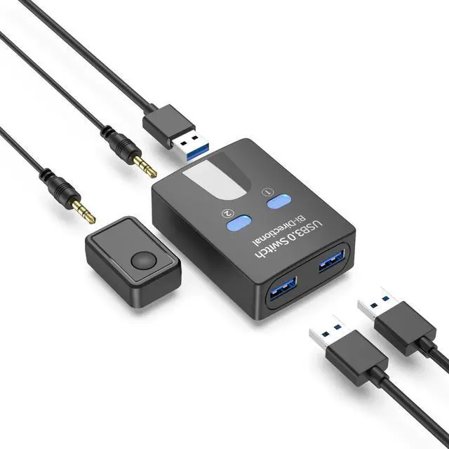 Main image of USB 3.0 Printer Switch with Desktop Controller 2-in-1-out USB 3.0 Sharing Switch for Printer, Scanner, Keyboard, Mouse, Remote Button for Easy Switching