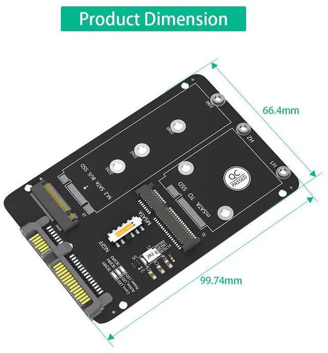 Alt view image 3 of 4 - M.2 NGFF/MSATA to SATA3 One-Stop Dual-Function SSD Solid State Drive 2.5-inch Hard Drive Adapter Card