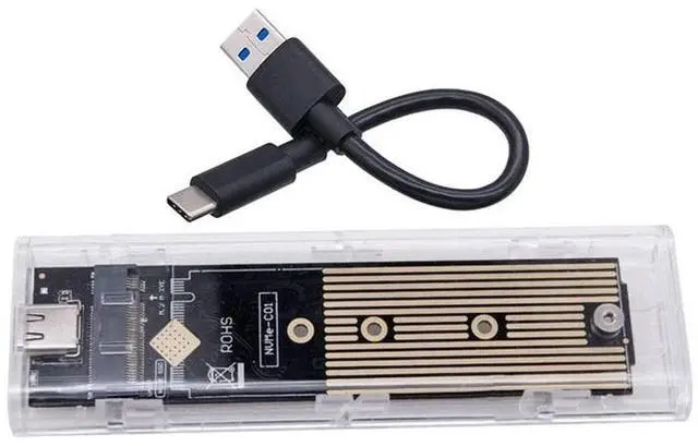 Alt view image 2 of 5 - M.2 NVMe SSD Enclosure Transparent USB 3.1 Type-C External Hard Drive Case, 10Gbps High-Speed, Tool-Free Sliding Design, Supports 2230/2242/2260/2280 SSDs, Dual Protocol
