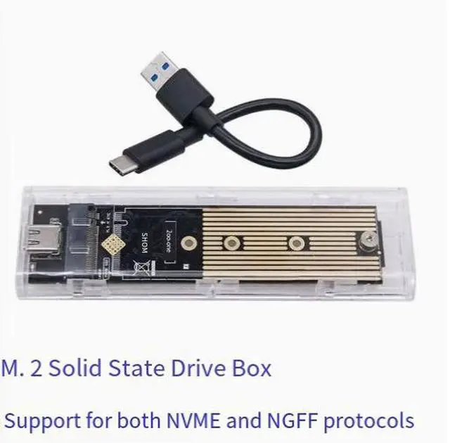 Alt view image 5 of 5 - M.2 NVMe SSD Enclosure Transparent USB 3.1 Type-C External Hard Drive Case, 10Gbps High-Speed, Tool-Free Sliding Design, Supports 2230/2242/2260/2280 SSDs, Dual Protocol