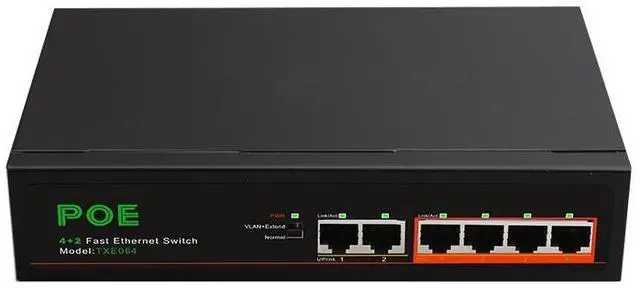Main image of 6-Port PoE Switch 4 x PoE Ports + 2 x Uplink Ports, 52V, 62W Total Power, 30W per Port, VLAN Support, 250m Long-Distance Transmission, for IP Camera & Surveillance Systems