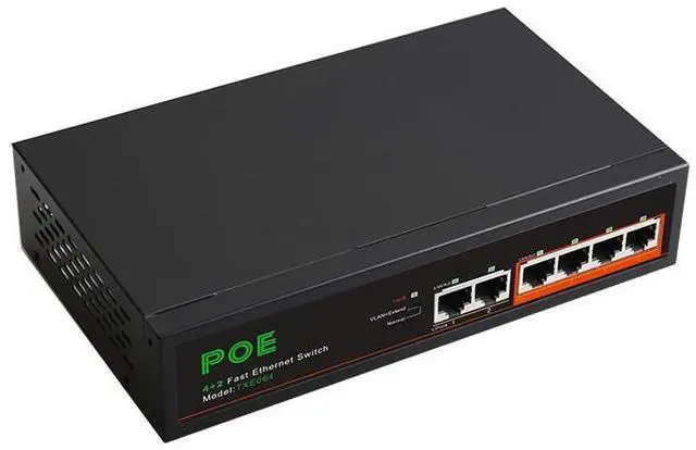 Alt view image 2 of 4 - 6-Port PoE Switch 4 x PoE Ports + 2 x Uplink Ports, 52V, 62W Total Power, 30W per Port, VLAN Support, 250m Long-Distance Transmission, for IP Camera & Surveillance Systems