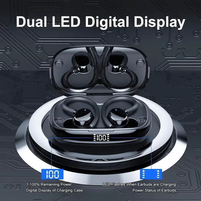 Alt view image 5 of 5 - Q61 Over-Ear In-Ear Smart Bluetooth Headset HD Calls, Digital Display, IPX4 Waterproof, Long Battery Life, Bluetooth 5.2