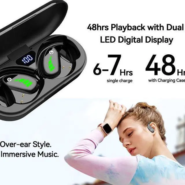 Alt view image 5 of 5 - Q30 Over-Ear Soft Silicone In-Ear Bluetooth Headset OWS Open-Ear, 5.2 Smart, Digital Display, IPX4, Cross-Border Export