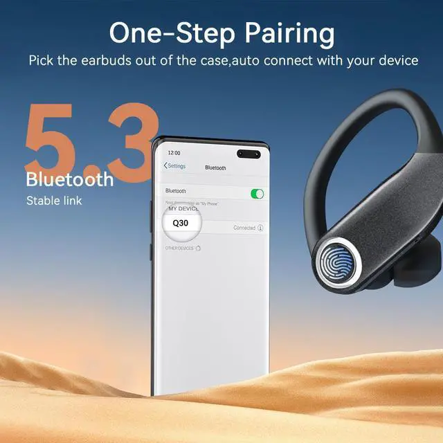 Alt view image 4 of 5 - Q30 Over-Ear Soft Silicone In-Ear Bluetooth Headset OWS Open-Ear, 5.2 Smart, Digital Display, IPX4, Cross-Border Export