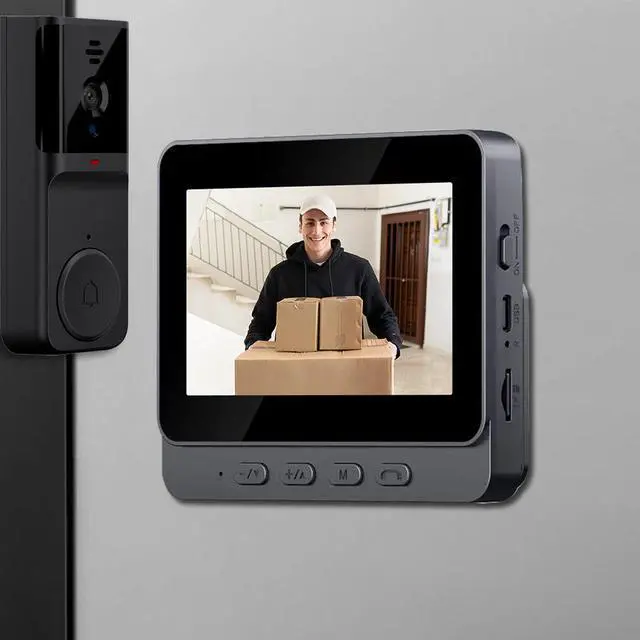 Alt view image 2 of 4 - 4.3" Smart Wireless Video Doorbell Electronic Cat Eye, Two-Way Audio, Night Vision, No Drilling, Rechargeable