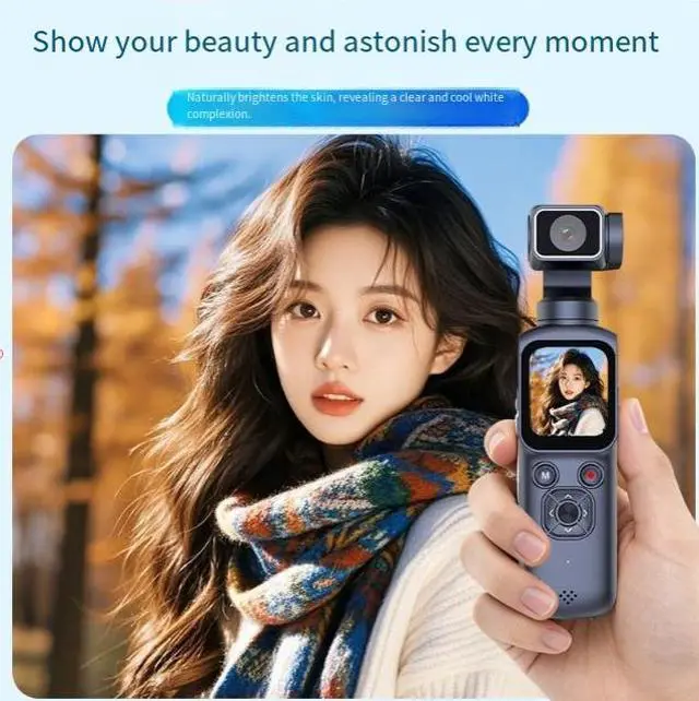 Alt view image 3 of 6 - Handheld Gimbal Camera 4K, Pocket Stabilizer, Travel Vlog Camera, WiFi, 1.72" Touch Screen, 64GB Card + USB Reader Included white