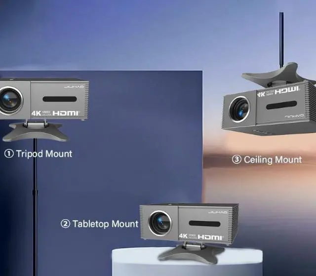 Alt view image 4 of 4 - JY535 Electric Focus 4K Smart Gimbal Projector Android 13, 450 ANSI, 200" Max, Auto Keystone, WiFi6, Home Theater