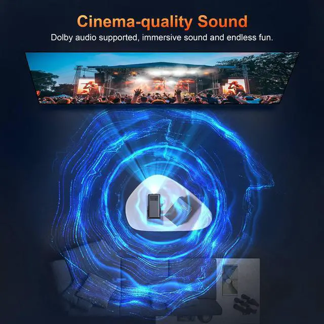 Alt view image 2 of 5 - Mini Voice Control Auto Focus Projector 1080P Native, 300 ANSI, 4K Decoding, 60-120", Bedroom Wall Projection, Smart