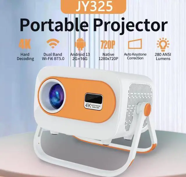 Alt view image 5 of 5 - Dual-Stand 4K Smart Mini Projector Android 13, 720P Native, 2+16GB, WiFi6, Electronic Focus, Portable Home/Office