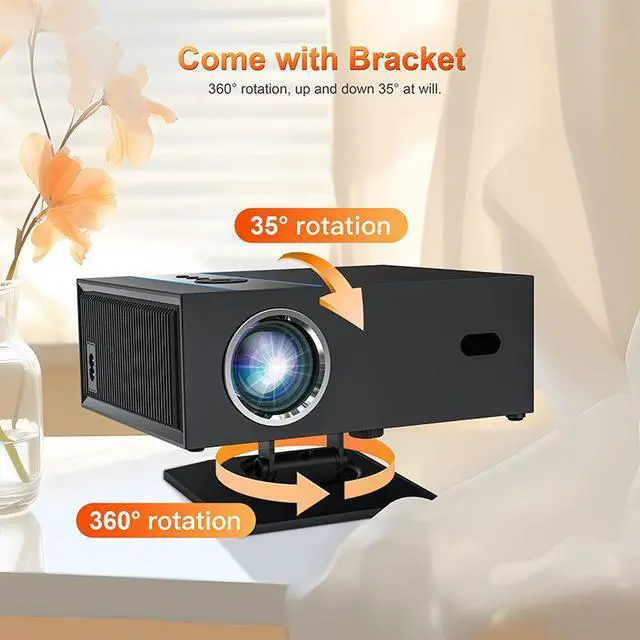 Alt view image 3 of 5 - Ultra HD 1080P Auto Focus Gimbal Projector 380 ANSI, 150" Max, Bedroom/Home Theater/Office, 4K Support