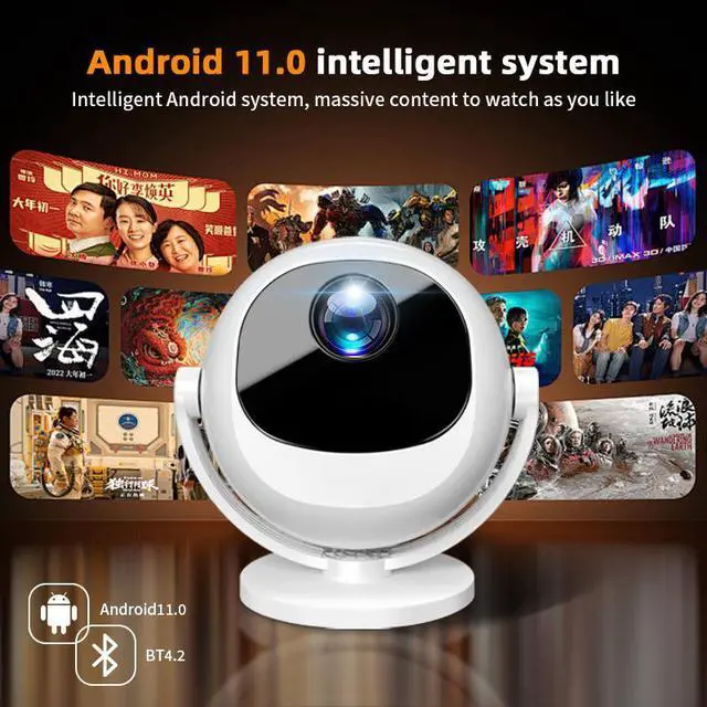 Alt view image 4 of 5 - 360° Rotating Portable Smart Projector 720P, 150 ANSI, Android 11, Wireless Mirroring, Auto Keystone, Home Theater