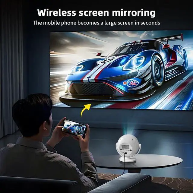 Alt view image 5 of 5 - 360° Rotating Portable Smart Projector 720P, 150 ANSI, Android 11, Wireless Mirroring, Auto Keystone, Home Theater