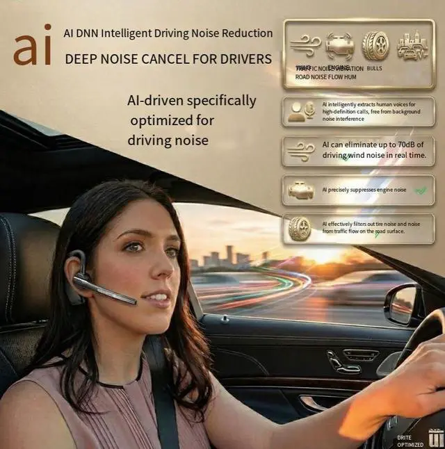 Alt view image 4 of 4 - Smart Noise Cancelling Bluetooth Headset for Drivers Ultra-Long Standby, Clear Calls, Bluetooth 5.4, Ride-Hailing, Chauffeur, Delivery