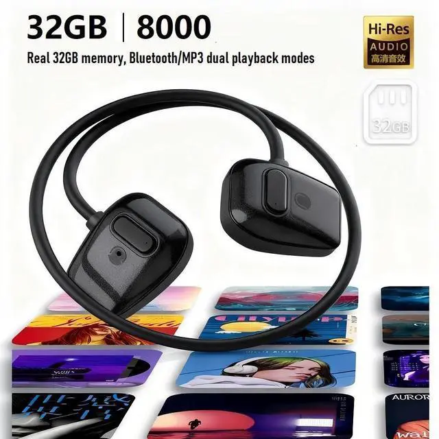 Alt view image 5 of 5 - Bone Conduction Headphones 32GB MP3, IP68 Waterproof, Open-Ear, Heavy Bass, 8H+ Battery, Bluetooth 5.3, Sports Running