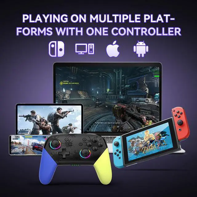 Alt view image 2 of 4 - S12 RGB Wireless Switch Controller Bluetooth, 6-Axis Gyro, Turbo, Dual Vibration, 600mAh, for Switch/PC/iOS/Android