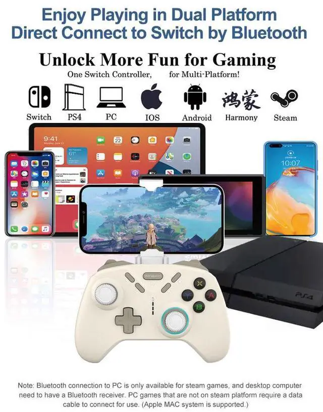 Alt view image 4 of 7 - S820+ Wireless Controller with Phone Stand 6-Axis Gyro, 1000mAh, Programmable Buttons, for Switch/PS4/PC/Android/iOS E-sports Black