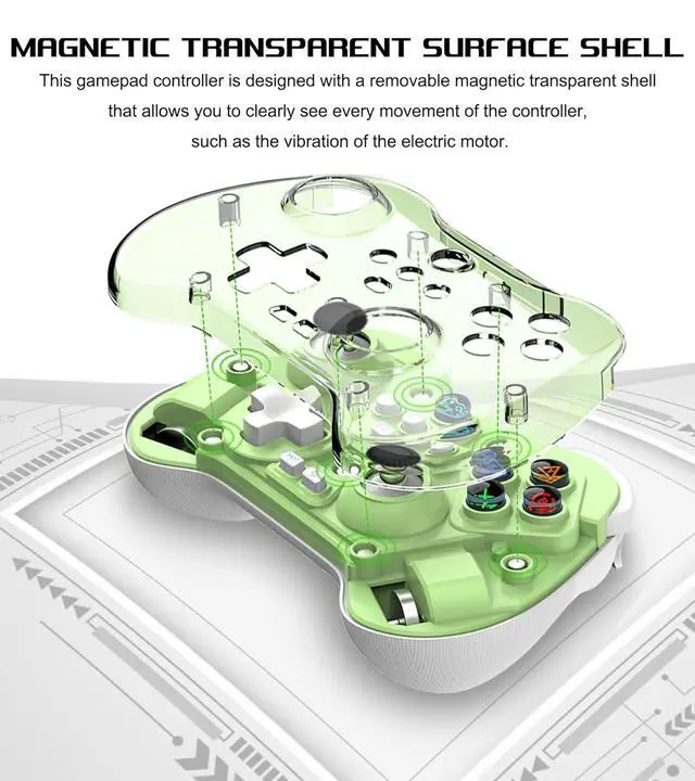 Alt view image 2 of 5 - Z01X Wireless Bluetooth Controller Hall Joystick & Trigger, Macro Back Buttons, 6-Axis Gyro, 600mAh, for Switch/PC/Android/iOS Green