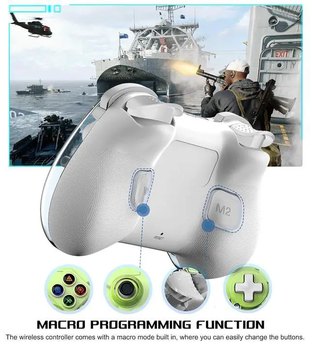 Alt view image 5 of 5 - Z01X Wireless Bluetooth Controller Hall Joystick & Trigger, Macro Back Buttons, 6-Axis Gyro, 600mAh, for Switch/PC/Android/iOS Green