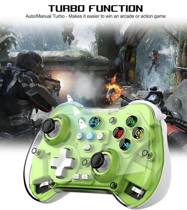 Alt view image 4 of 5 - Z01X Wireless Bluetooth Controller Hall Joystick & Trigger, Macro Back Buttons, 6-Axis Gyro, 600mAh, for Switch/PC/Android/iOS Green