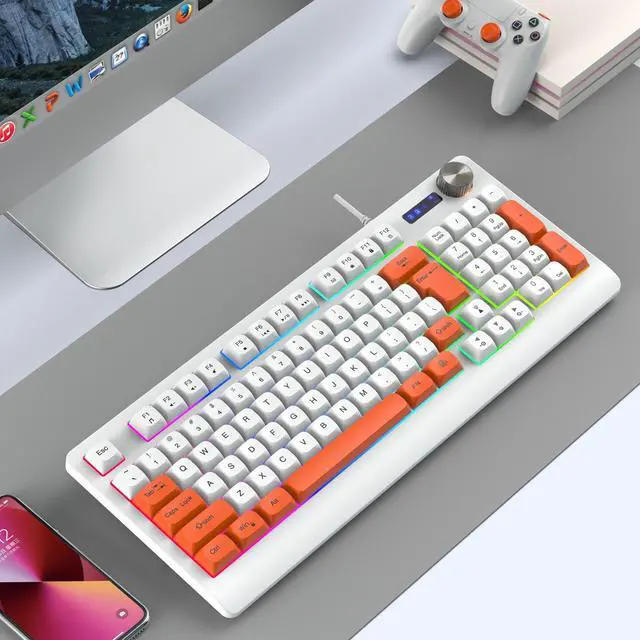 Main image of K93 Wired Gaming Keyboard 93-Key Compact Layout, PBT Ball Keycaps, Rainbow RGB Backlit, Type-C USB, Multi-Function Fn Keys, Ergonomic 390mm Design for PC/Mac/Laptop Gaming & Office