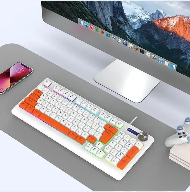 Alt view image 2 of 5 - K93 Wired Gaming Keyboard 93-Key Compact Layout, PBT Ball Keycaps, Rainbow RGB Backlit, Type-C USB, Multi-Function Fn Keys, Ergonomic 390mm Design for PC/Mac/Laptop Gaming & Office