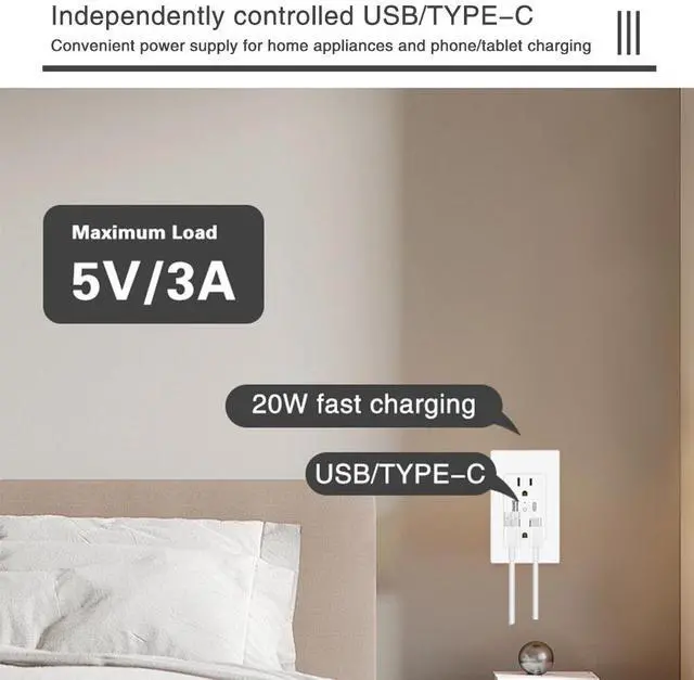 Alt view image 4 of 5 - 15A Smart Wall Switch Panel Tuya WiFi Voice Control, Compatible with Alexa & Google Home, 118mm Embedded Design, 1800W Max, 110-130V AC, Overload Protection for Home Hotel Office (US Standard/Type 1