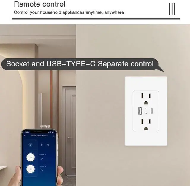 Alt view image 2 of 5 - 15A Smart Wall Switch Panel Tuya WiFi Voice Control, Compatible with Alexa & Google Home, 118mm Embedded Design, 1800W Max, 110-130V AC, Overload Protection for Home Hotel Office (US Standard/Type 1