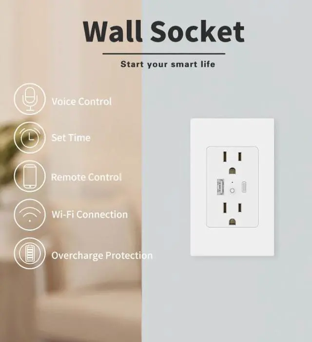 Alt view image 5 of 5 - 15A Smart Wall Switch Panel Tuya WiFi Voice Control, Compatible with Alexa & Google Home, 118mm Embedded Design, 1800W Max, 110-130V AC, Overload Protection for Home Hotel Office (US Standard/Type 1