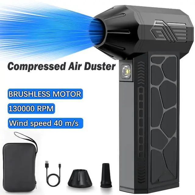 Alt view image 2 of 5 - High-Speed Turbo Jet Fan, 130000 RPM Brushless Motor 3000mAh Battery, 3 Speeds, LED Lighting Cordless Handheld Blower for Camping, Outdoor, Workshop, Dusting