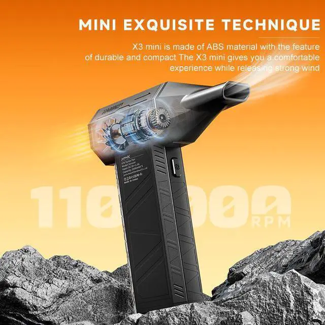 Alt view image 2 of 4 - X3 Mini High-Speed Brushless Turbo Jet Fan, 3 Speeds, 4000-6000mAh Battery 3-6H Runtime, 205g Ultra-Light, Smart Temp Control Cordless Blower for PC Dusting, BBQ, Camping, Car Drying