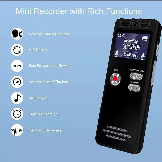 Alt view image 4 of 5 - A329 Professional Voice Recorder, 8GB Storage (156H Recording), 32H Battery 25 Languages, A-B Repeat, Voice Activated, Time Stamp Zinc Alloy Dictaphone for Lecture, Meeting, Interview