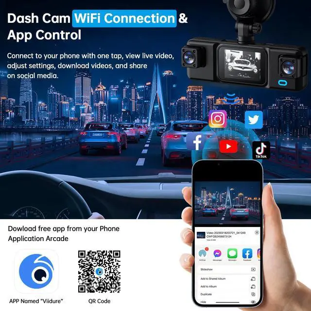 Alt view image 7 of 7 - A98 Plus 4-Channel Dash Cam, Front+Interior+Left+Right Quad Recording 1080p HD, WiFi APP Control, 4-Lens Full Coverage, Night Vision, Loop Recording, G-Sensor For Taxi, Rideshare, RV