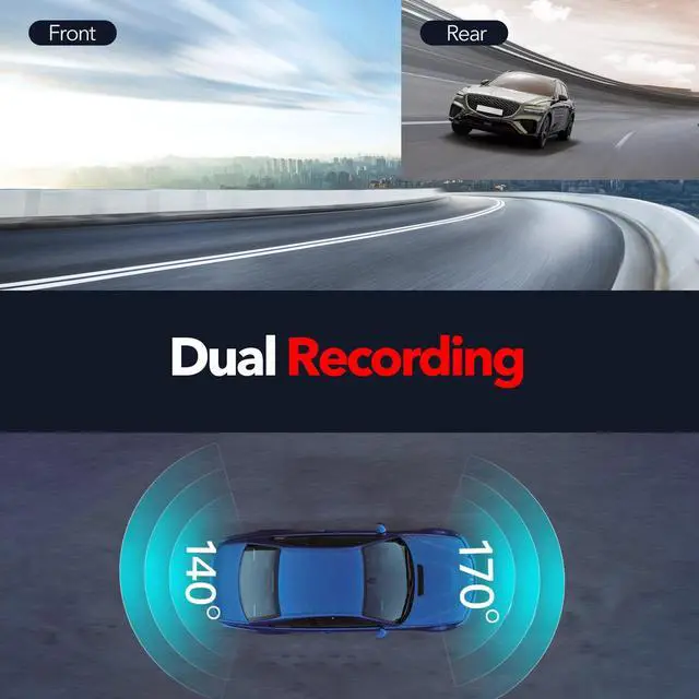 Alt view image 3 of 5 - V21 4K Dual Channel Dash Cam, Front+Rear Recording with GPS Trajectory 4K Ultra HD (3840×2160 @30fps), 1.47" IPS Display, Built-in 2.4G WiFi APP Control, G-Sensor, Loop Recording