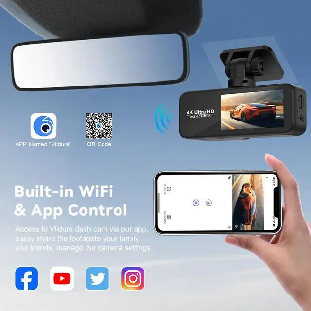 Alt view image 5 of 5 - V33 4K Dual Channel Dash Cam, Front+Rear Recording with GPS Trajectory 2160p Ultra HD, 170° Wide Angle, F2.0 Aperture Night Vision, 2.0" Screen, Built-in WiFi, Time-Lapse Parking