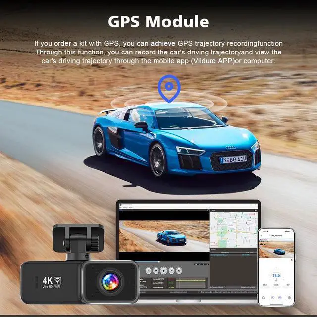 Alt view image 4 of 5 - V33 4K Dual Channel Dash Cam, Front+Rear Recording with GPS Trajectory 2160p Ultra HD, 170° Wide Angle, F2.0 Aperture Night Vision, 2.0" Screen, Built-in WiFi, Time-Lapse Parking