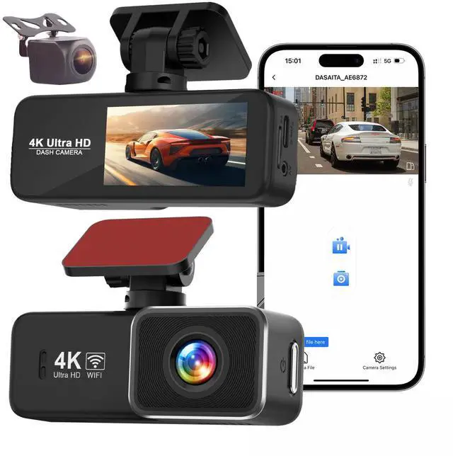 Main image of V33 4K Dual Channel Dash Cam, Front+Rear Recording with GPS Trajectory 2160p Ultra HD, 170° Wide Angle, F2.0 Aperture Night Vision, 2.0" Screen, Built-in WiFi, Time-Lapse Parking