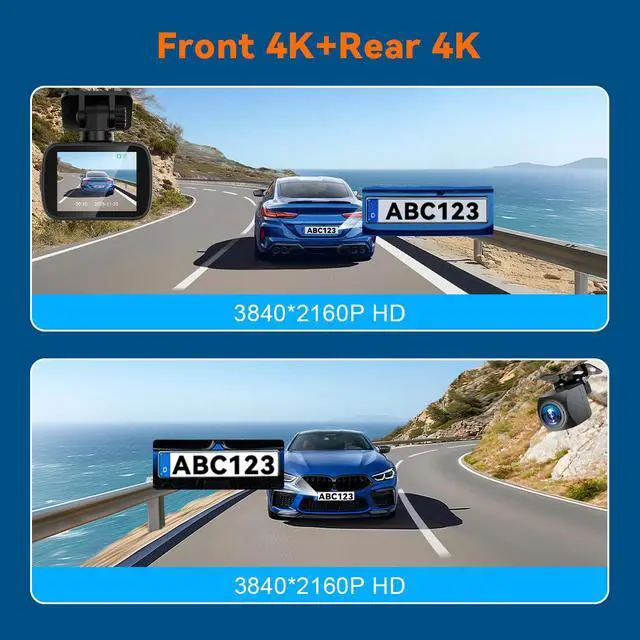 Alt view image 4 of 5 - V51 4K Dual Channel Dash Cam, Front+Rear Dual 4K Recording with GPS Trajectory 3840×2160 @25fps, 2.0" IPS Display, Built-in 2.4G WiFi, APP Control, G-Sensor, Time-Lapse Parking