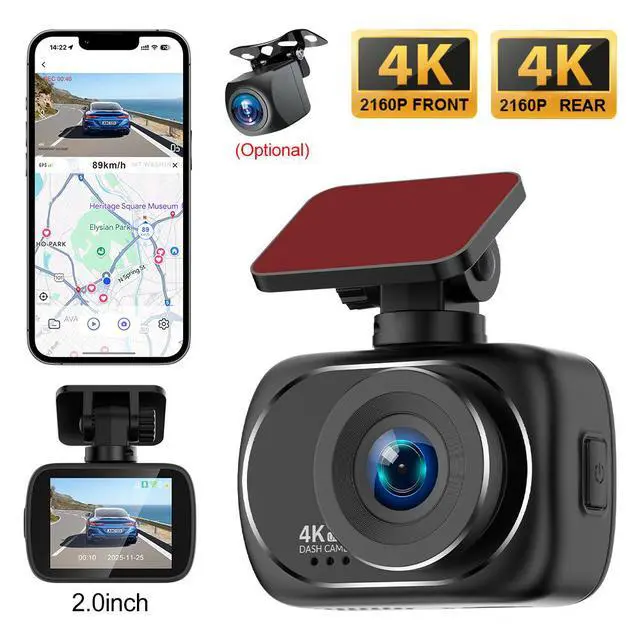 Alt view image 2 of 5 - V51 4K Dual Channel Dash Cam, Front+Rear Dual 4K Recording with GPS Trajectory 3840×2160 @25fps, 2.0" IPS Display, Built-in 2.4G WiFi, APP Control, G-Sensor, Time-Lapse Parking