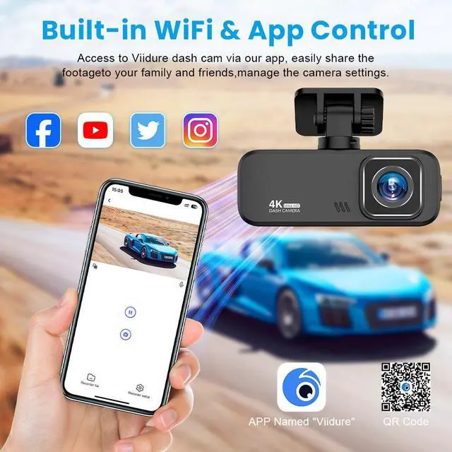 Alt view image 2 of 5 - V30 4K Dual Channel Dash Cam, Front+Rear Recording with GPS Trajectory 2160p Ultra HD, 170° Wide Angle, F2.0 Aperture Night Vision, 2.0" Screen, Built-in WiFi, Time-Lapse Parking