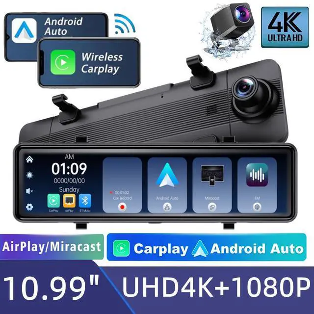 Alt view image 2 of 5 - C7 4K Stream Media Dash Cam, Front 4K UHD + Rear 1080p with CarPlay & Android Auto 170° Wide Angle, IPS Screen, Night Vision, GPS Trajectory, Loop Recording, Reverse Display