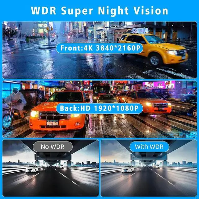 Alt view image 4 of 5 - C7 4K Stream Media Dash Cam, Front 4K UHD + Rear 1080p with CarPlay & Android Auto 170° Wide Angle, IPS Screen, Night Vision, GPS Trajectory, Loop Recording, Reverse Display